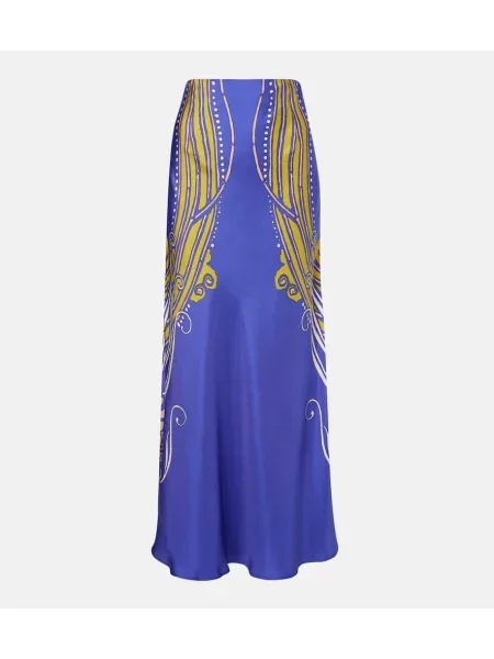 Satynowa maksi spódnica maxi La Doublej z nadrukiem niebieska