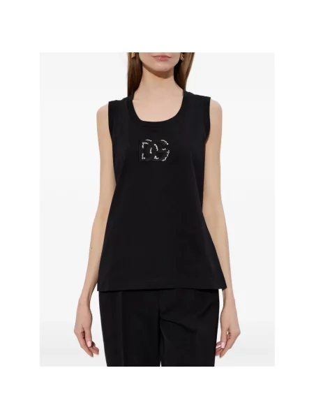 Top Dolce And Gabbana na ramiączkach z logo czarny