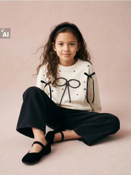 Sinsay Mikina crewneck s bavlnou a motivem mašlí krémová