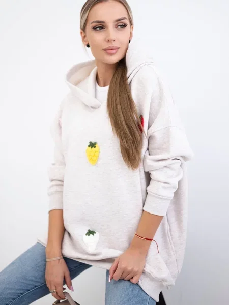 Bluza Kesi w kolorze melanż ocieplana beżowa