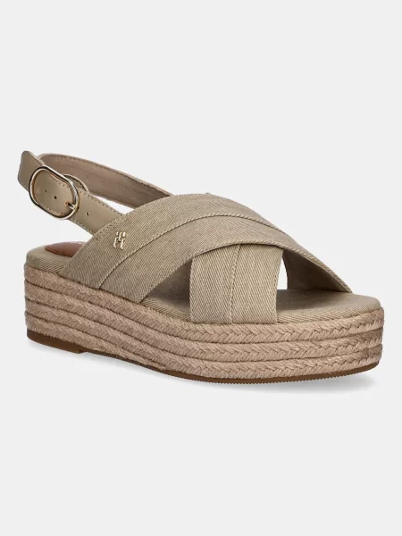 Tommy Hilfiger Buty Kobieta 40 EU Denim Denimowe sandały espadryle na platformie beżowy