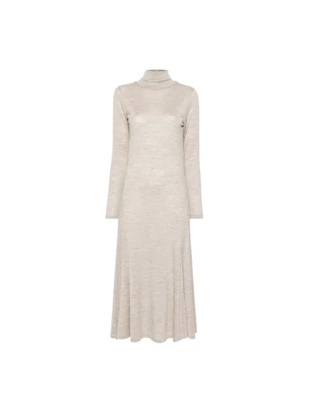 Sukienka midi Polo Ralph Lauren wełniana z długim rękawem beżowa