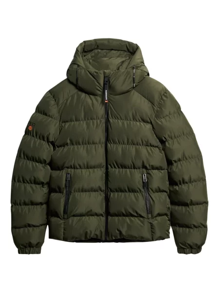 Geacă cu puf Superdry cu glugă verde