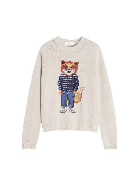 Sweter Maison Kitsune z wełny merino beżowy