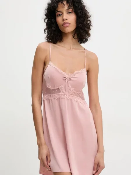 Нощница Answear Lab дамска от дантела розово