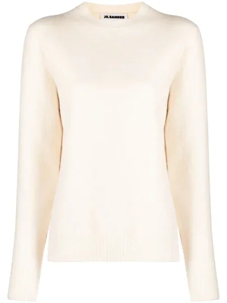 Pulover Jil Sander de lână cu decolteu rotund alb