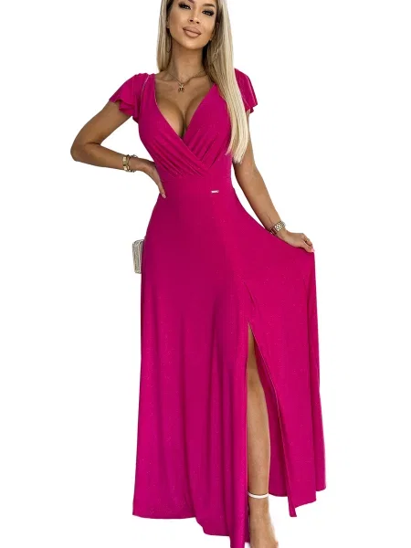 Rochie maxi Numoco de cristal lungă de costum fucsie