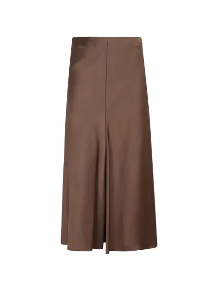 Fusta maxi Brunello Cucinelli din satin în linie A maro