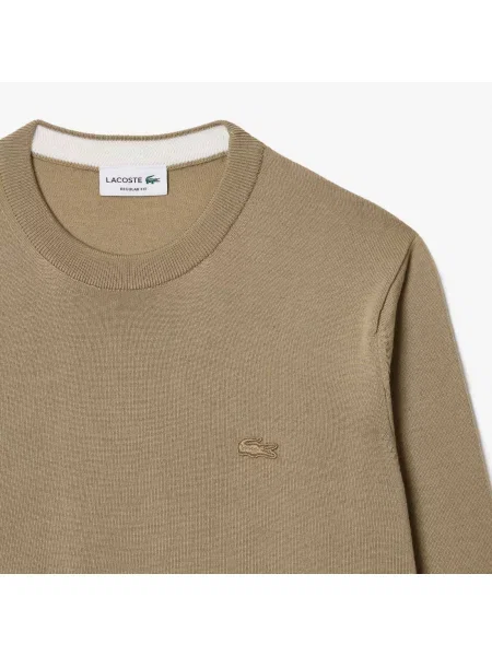 Lacoste Sweter Z Wełny Merino Z Okrągłym Dekoltem czerwony