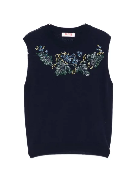 Dzianinowa kamizelka Ao Yes z koralikami niebieska