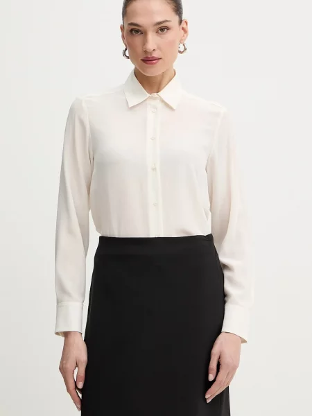 Weekend Max Mara cămașă de mătase CURVONE cu guler clasic regular bej