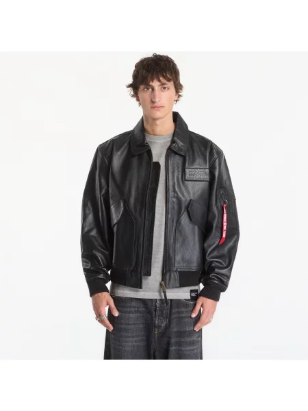 Ретро кожено яке Alpha Industries черно