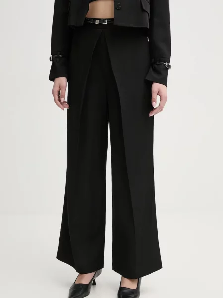 ISABELLE BLANCHE pantaloni din amestec de in femei drept high waist negru