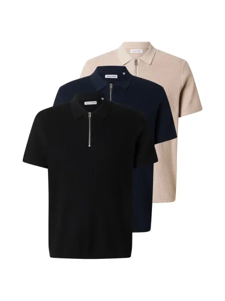 JACK & JONES Sveter JJMAX béžová / námornícka modrá čierna