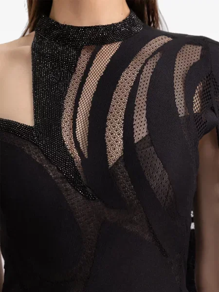 Rochie Gemy Maalouf asimetrică cu mărgele negru