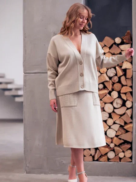 Спідниця міді Nita вовна/акрил бежевий