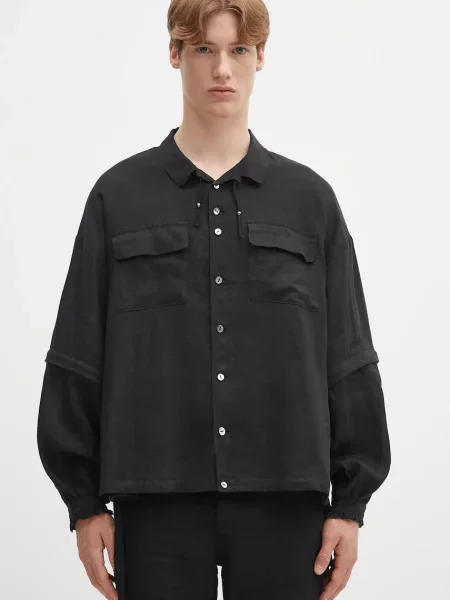 Undercover cămașă de in Shirt blouse cu guler clasic relaxed negru