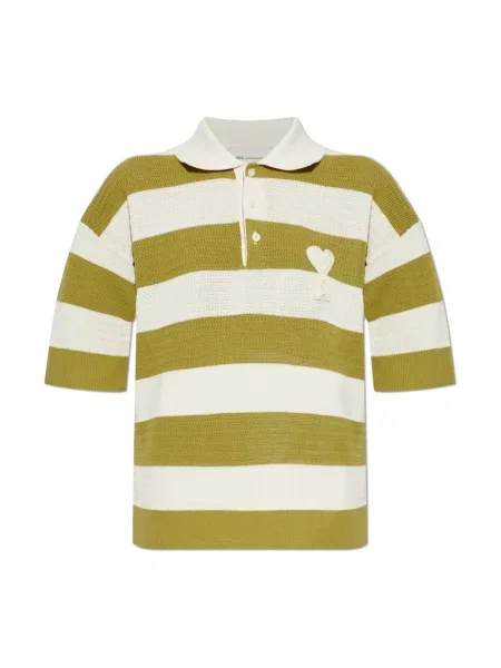 Koszulka polo Ami Paris w paski zielona