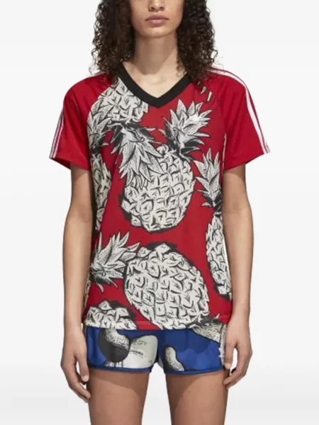 V-nyakú póló Adidas nyomtatás piros