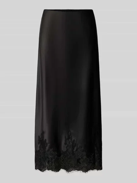 Spódnica z satyny z dołem wykończonym koronką Gina Tricot czarna