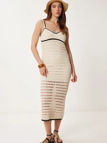 Happiness İstanbul Rochie tricotat crem negru