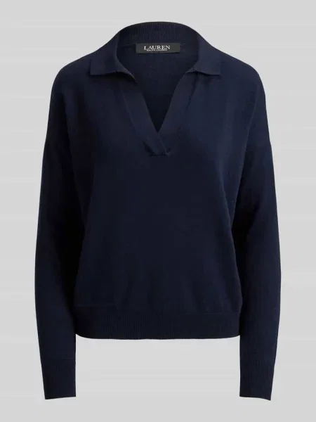 Sweter o kroju relaxed fit z mieszanki bawełny z kołnierzykiem polo Lauren Ralph Lauren niebieska