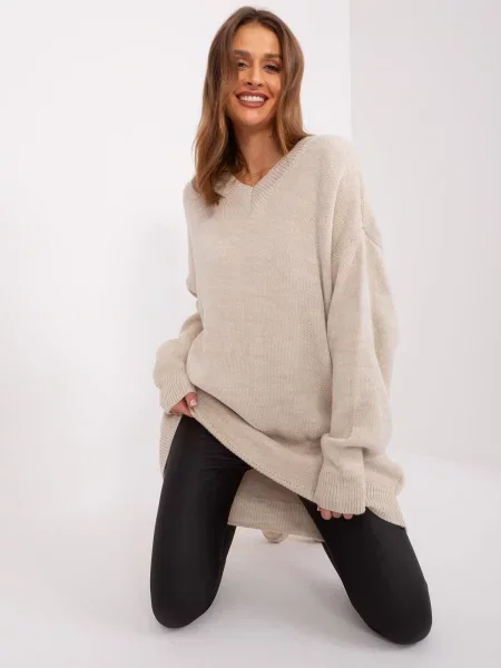 Pulover Fashionhunters tricotate bej