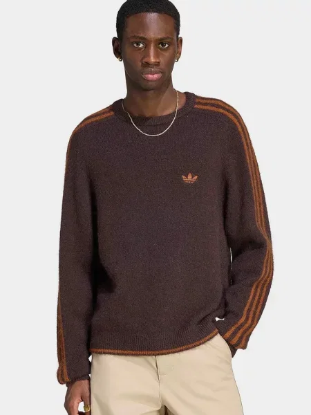 Adidas Originals pulover pentru bărbați Fluffy Knit Crew maro