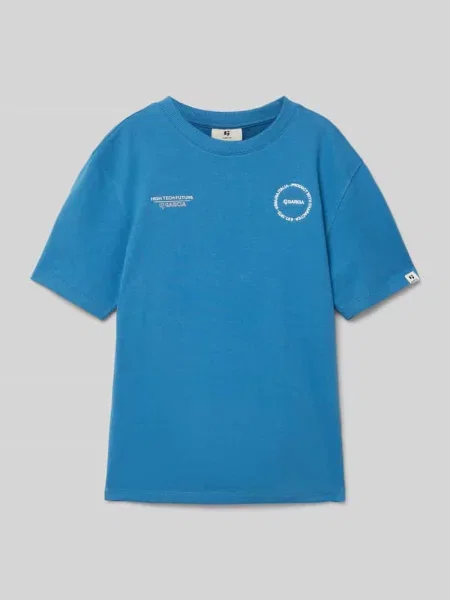 T-shirt z nadrukiem z logo i wyhaftowanym logo Garcia niebieska