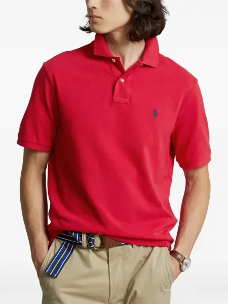 Tricou polo Polo Ralph Lauren cu glugă cu blană cu broderie roșu