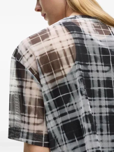 Καρό μπλούζα Karl Lagerfeld Jeans από διχτυωτό λευκό