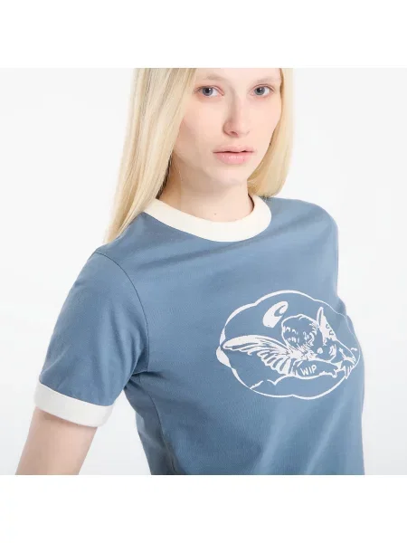 Zamatové tričko Carhartt Wip modrá