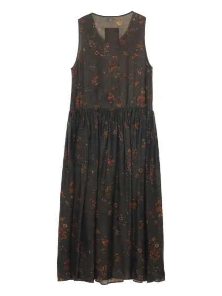 Rochie maxi Uma Wang fără mâneci cu model floral cu imagine maro