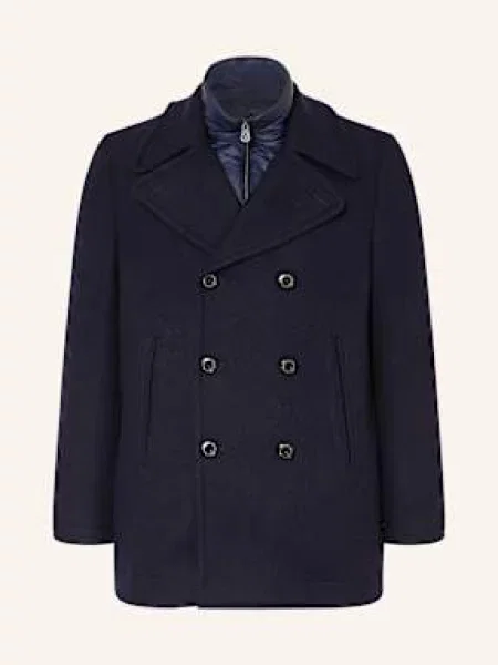 Peuterey Vlněný Kabát Pitloch tmavě modrá
