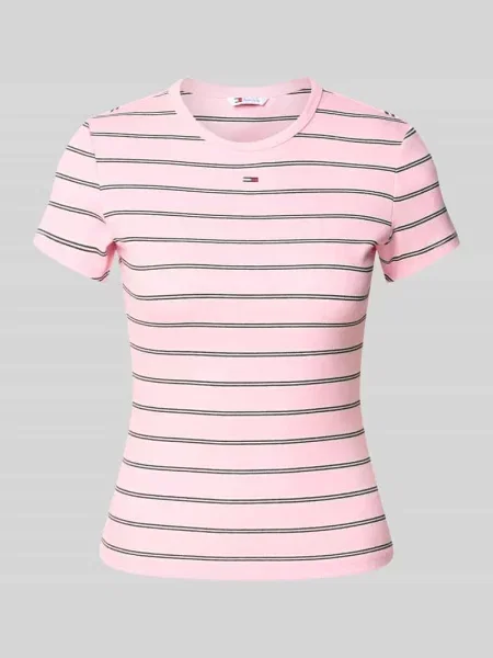 T-shirt o kroju slim fit z mieszanki bawełny Tommy Jeans różowa