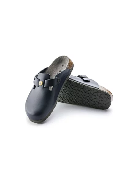 Birkenstock Boston ESD Natural Leather Narrow Fit Kobiety Sandały Birkenstock Size: niebieski