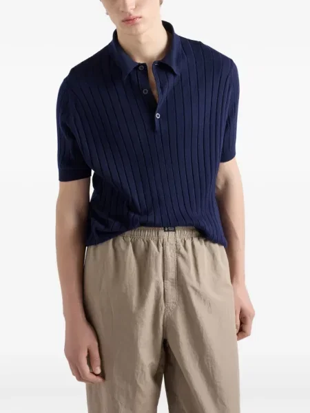 Tricou polo Prada de mătase albastru