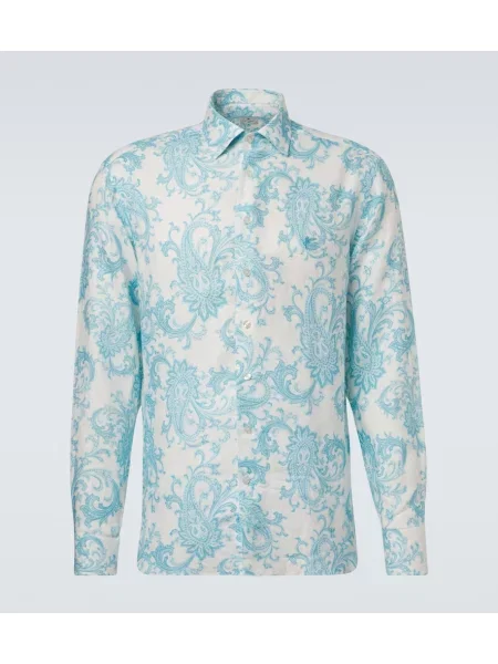 Lněná košile Etro s paisley potiskem bílá
