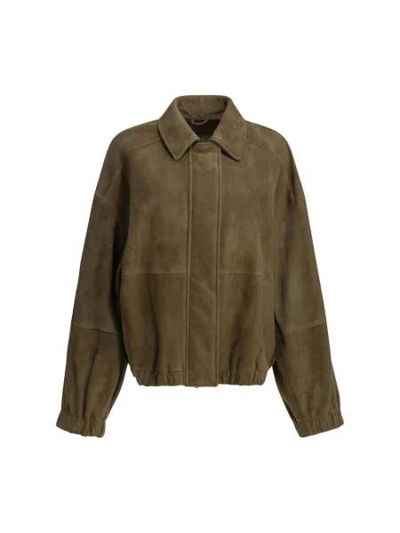 Kurtka bomber Brunello Cucinelli zamszowy zielony