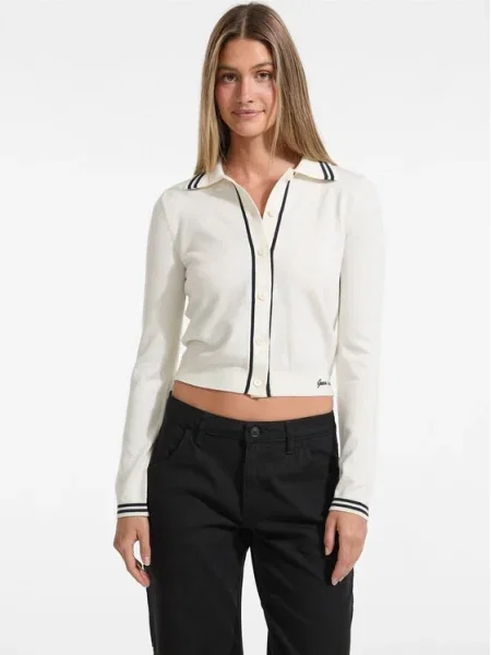 Klasszikus gyapjú levágott kardigán Guess Jeans fehér