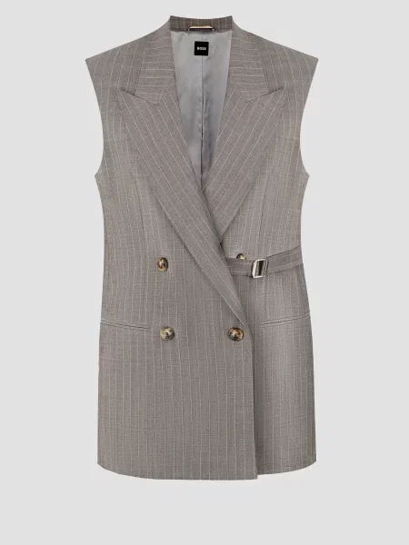 Вовняний смугастий жилет Boss сірий