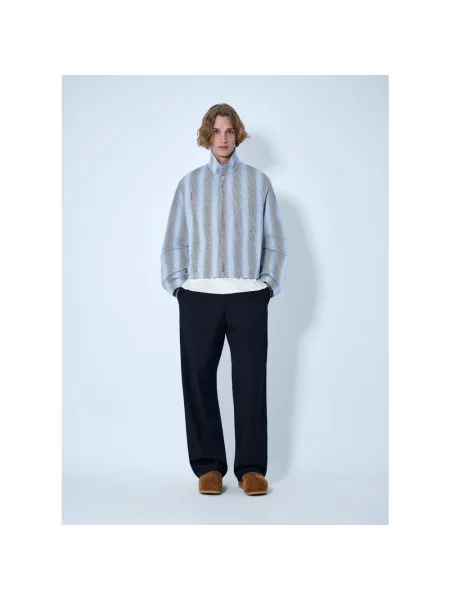 Kurtka Dries Van Noten w paski z paskiem niebieska
