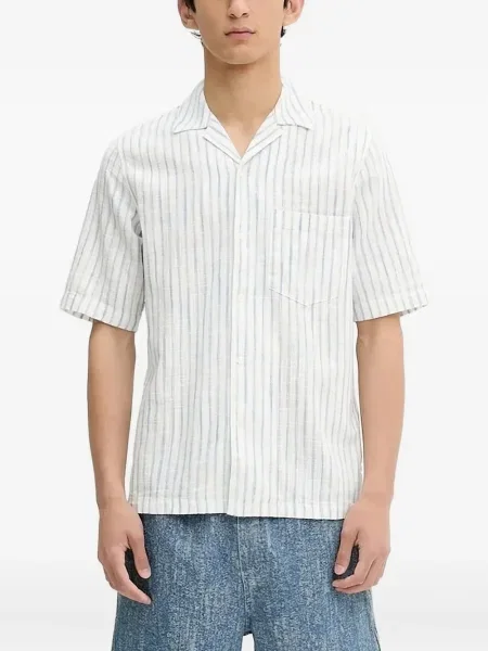 Cămașă Samsøe Samsøe cu dungi scurtă alb