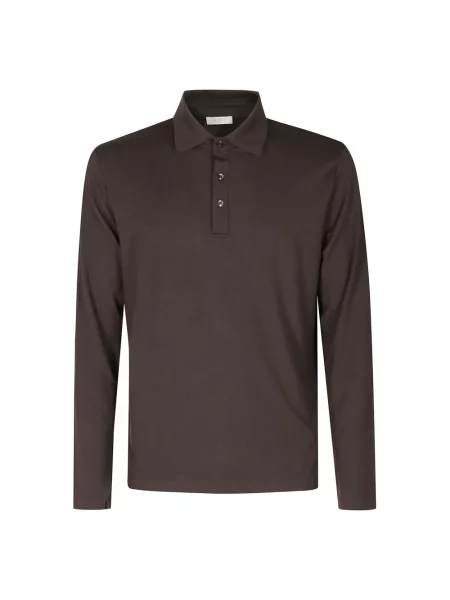 Koszulka polo Seventy wełniana z długim rękawem brązowa