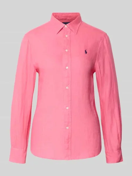 Polo Ralph Lauren Bluzki i koszule Kobieta L Len Logo Embroidered Curved Hem Shirt różowy
