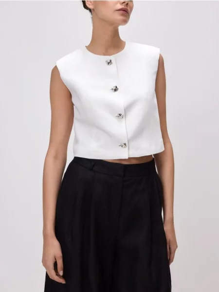 Reserved Жилет із домішкою льону кремовий 