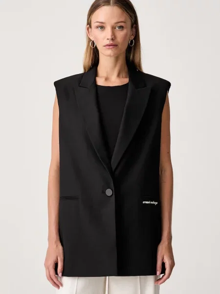 Armani Exchange vestă cu un singur rând de pentru femei cu amestec de lână negru