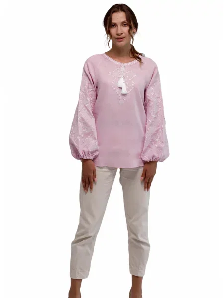 Лляна Вишита сорочка Folk Moda світло-рожевий рожева