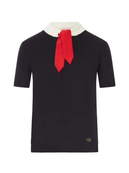 Scurt tricou Valentino Garavani cu funde tricotate negru