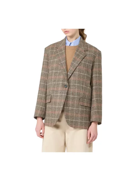 Marynarka Weekend Max Mara wełniana w kratę brązowa